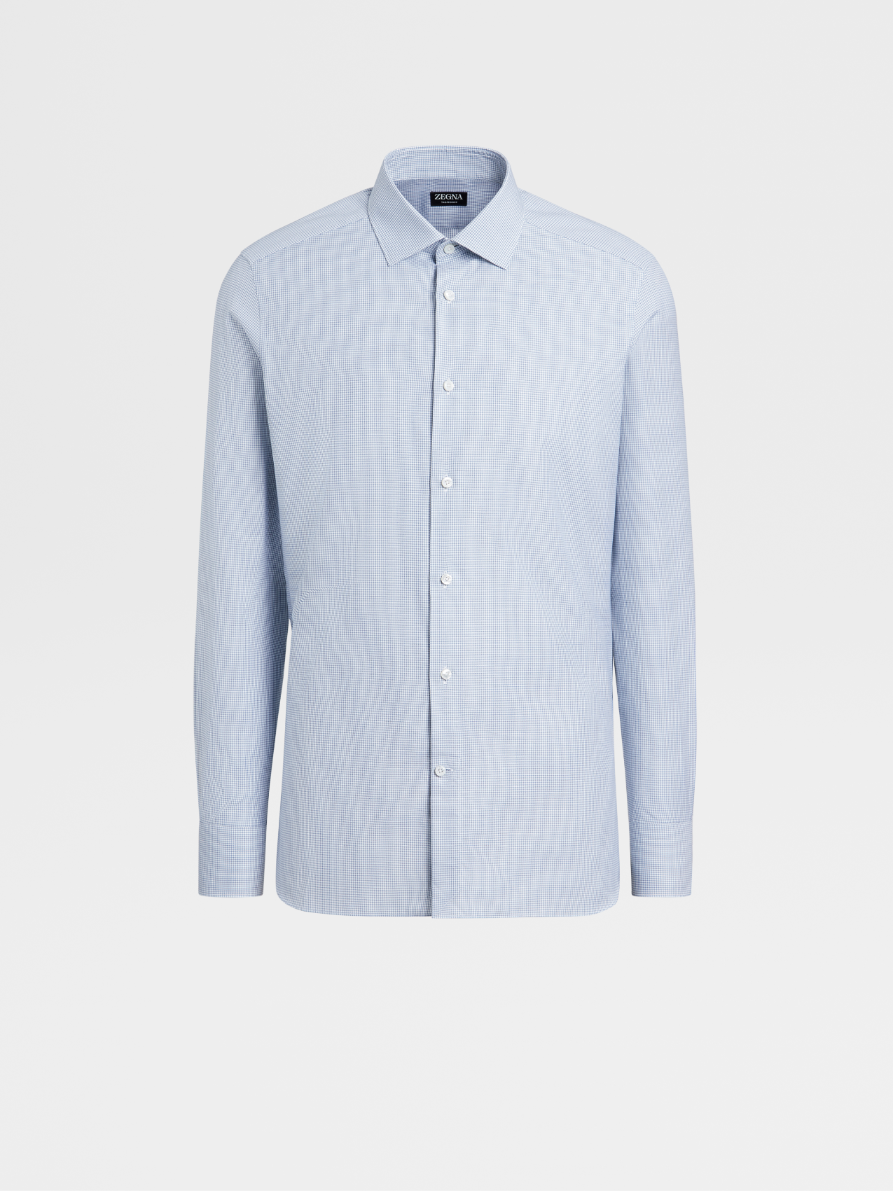 Navy Blue and White Micro-checked Trofeo™ 600 Cotton and Silk Shirt